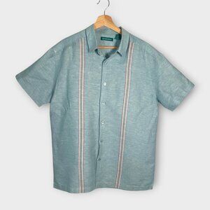 Cubavera Linen Blend Button Up Shirt MEDIUM Blue Resortwear Travel Beach